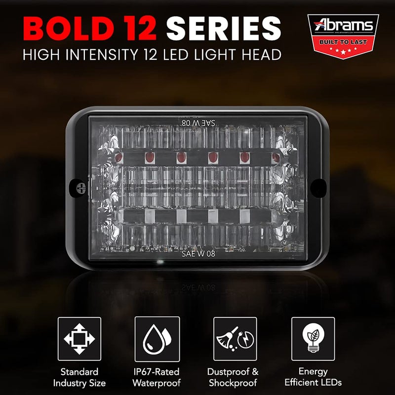 Abrams SAE Class-1 Bold 12 [Amber/White] 36W - 12 LED Snow Plow Truck Vehicle LED Grille Light Head Surface Mount Strobe Warning Light - Image 2